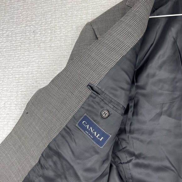 Canali Italy Blue Label Super 130 White / Black Abstract AOP Two Button Suit 54L - Picture 12 of 16